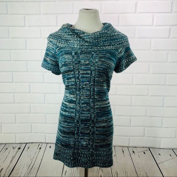 10/$25🦋 NY Collection Blue Short Sleeve Cowl Neck Sweater - Size Large - Picture 1 of 11